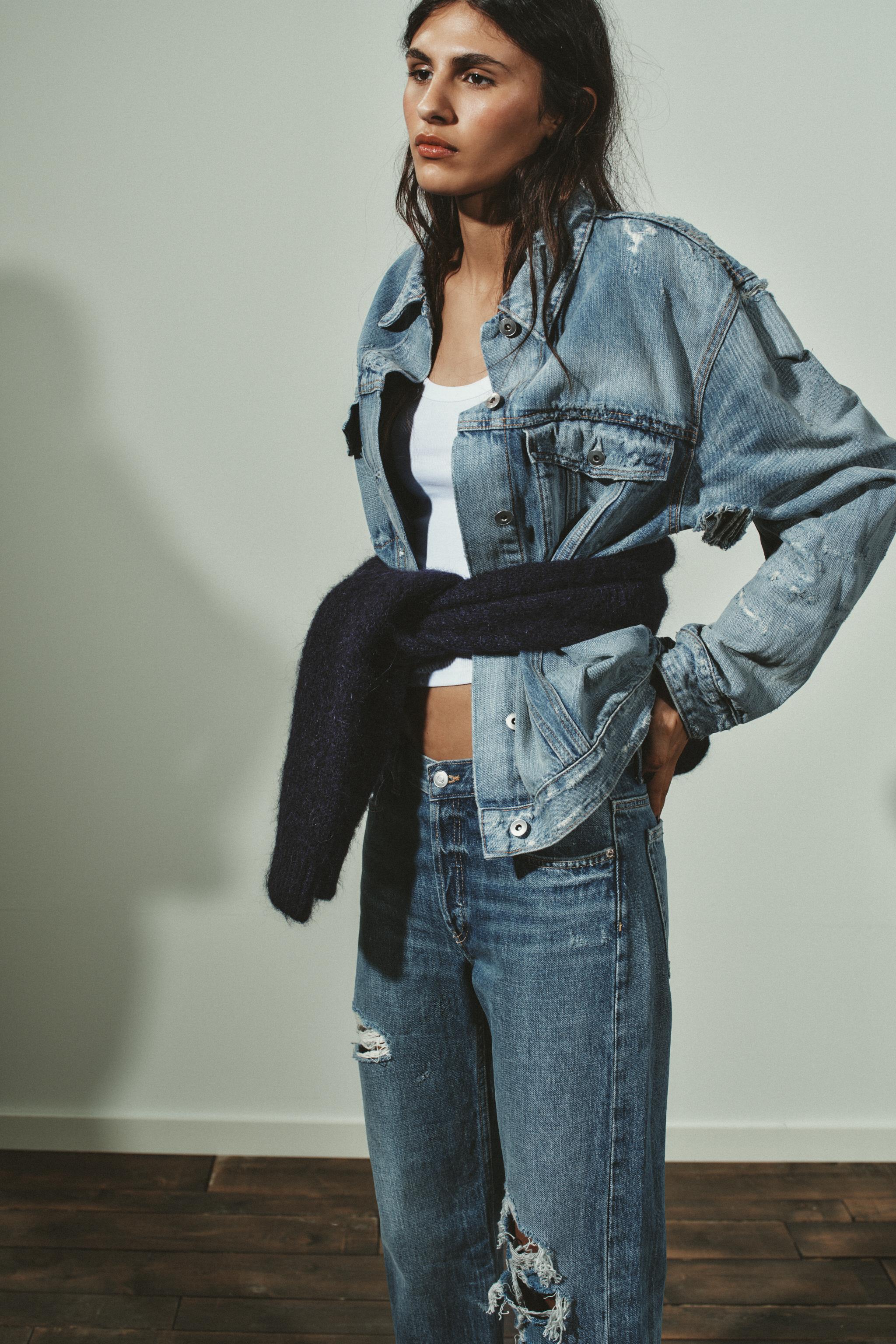 TRF MID-RISE RIPPED STRAIGHT JEANS